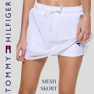 TOMMY HILFIGER Pull On Drawstring Waist Mesh Skort In White-XL/NWT